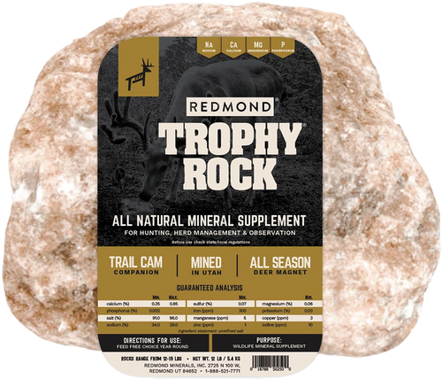 Redmond Trophy Rock supplement with 60+ deer minerals.